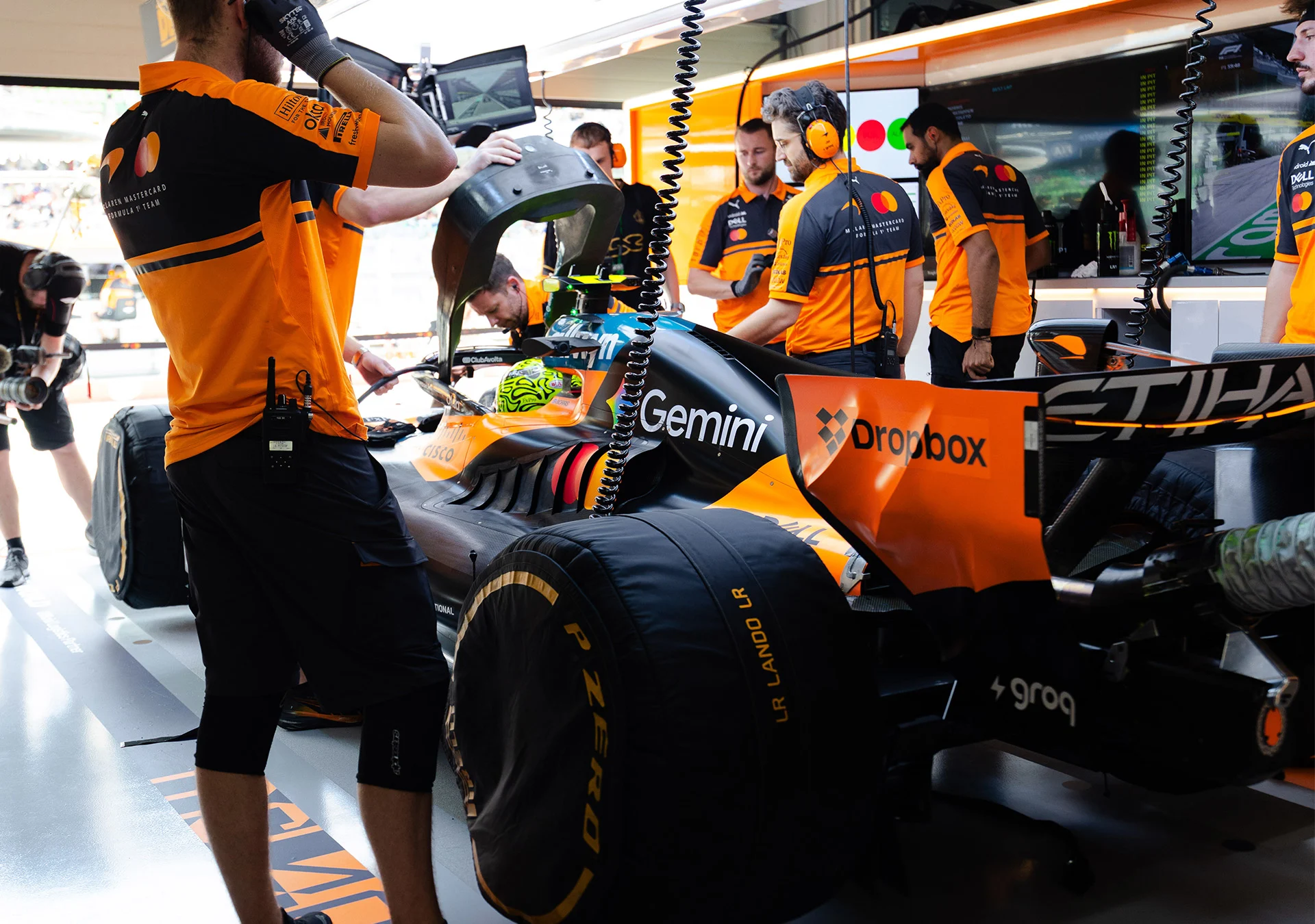 Lando Norris in the McLaren garage