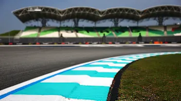KUALA LUMPUR, MALAYSIA - OCTOBER 01: A detailed view of the trackside kerbs during previews ahead
