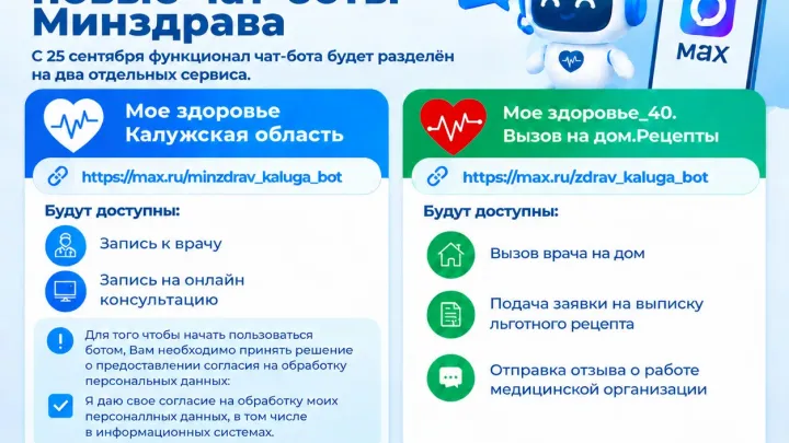 С 25 сентября в Калужской области чат-бот Минздрава разделят на два сервиса — Калуга Сейчас