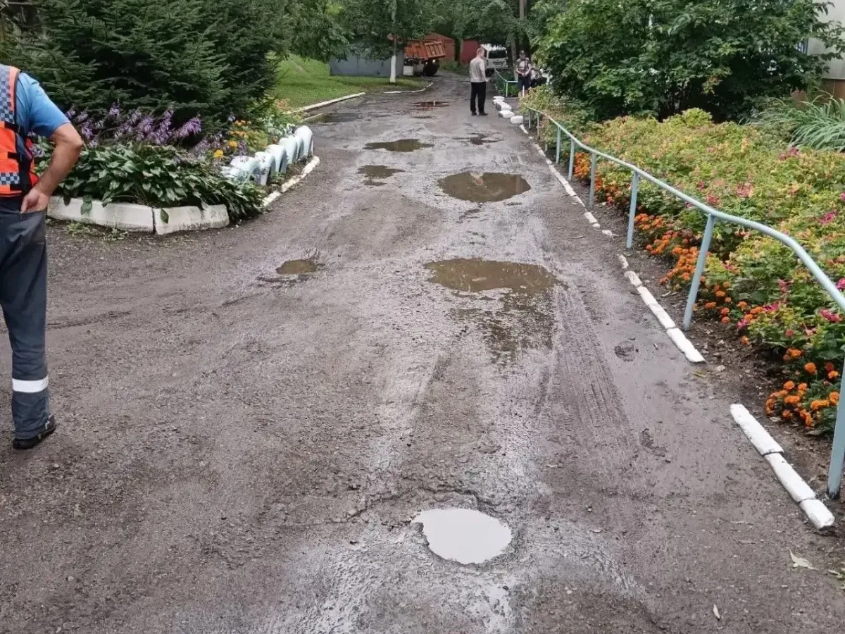 Дорогу возле медколледжа имени Макарова в Хабаровске отсыпали асфальтовой крошкой