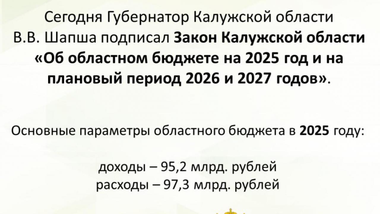 Областной бюджет Калужской области на 2025 год утверждён — Настоящий Обнинск