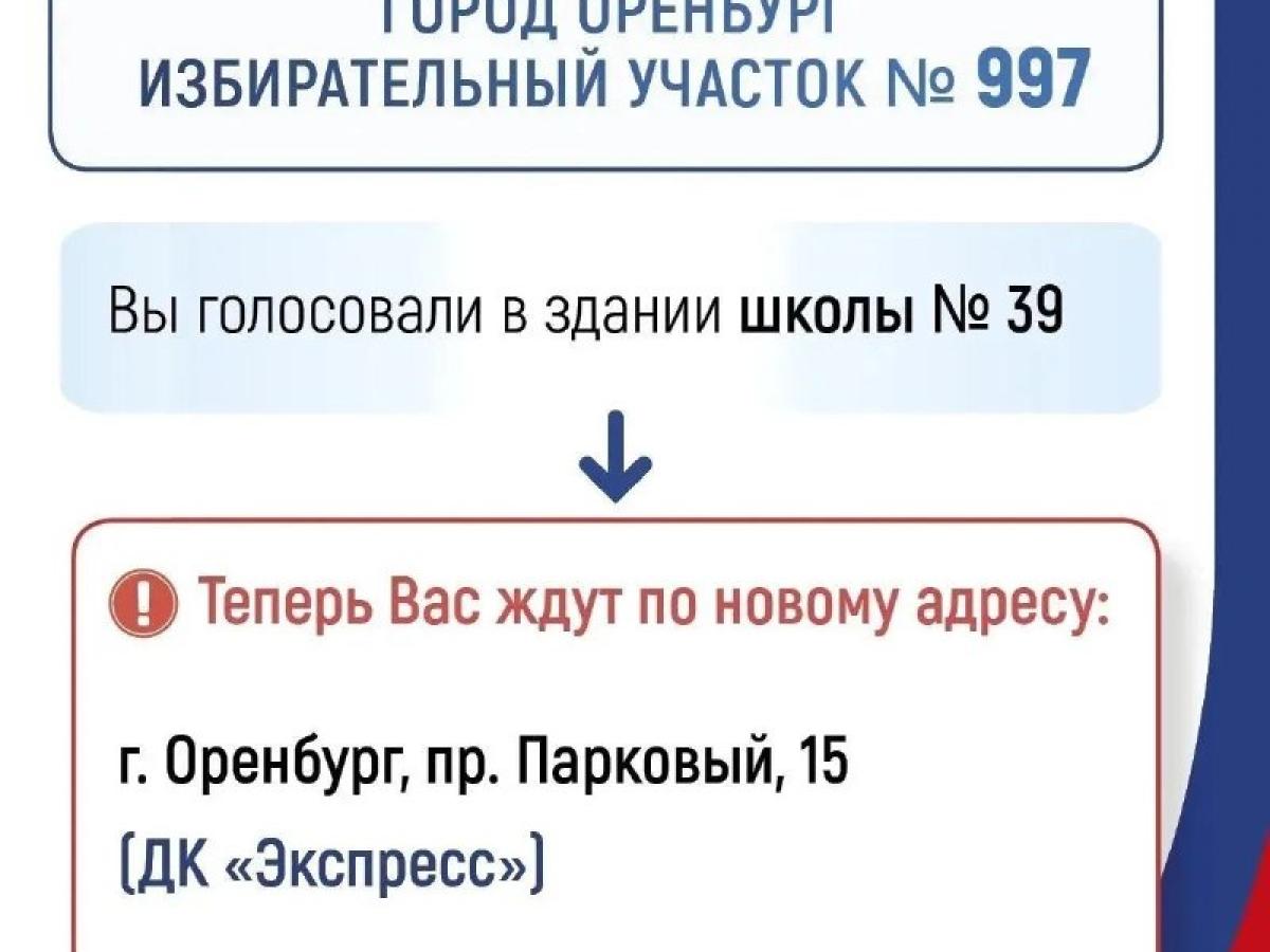 В Оренбурге три избирательных участка на время ремонта сменили адреса