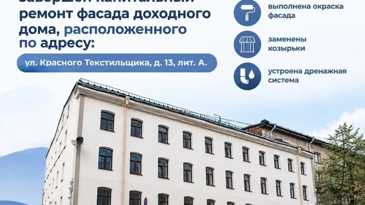 На улице Красного Текстильщика завершили капремонт фасада доходного дома — Санкт-Петербург Сейчас