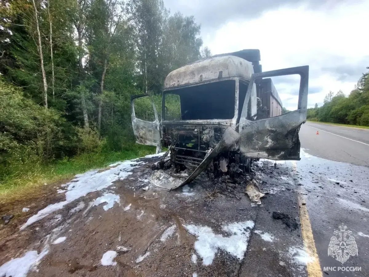 В Калининском округе на трассе Р-132 загорелся грузовой автомобиль
