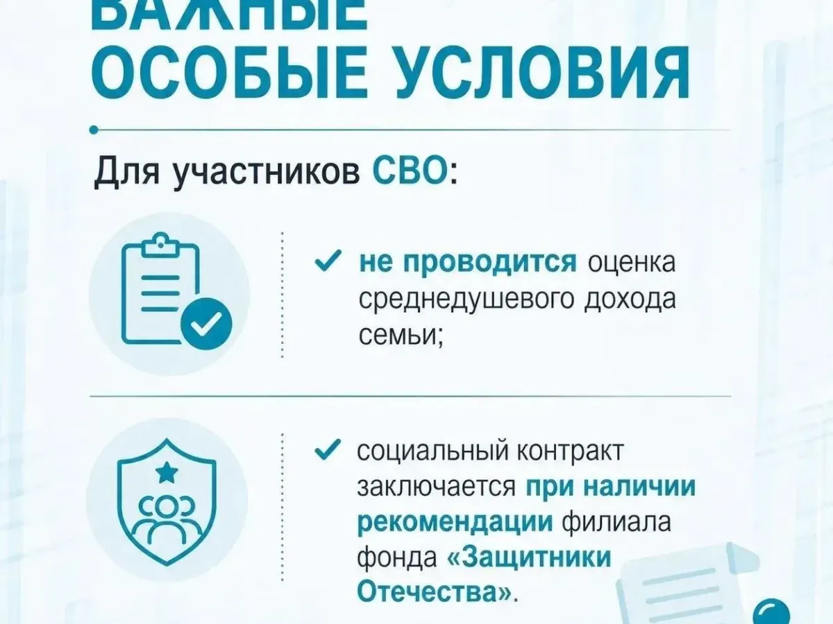 Участники СВО и их супруги могут заключить социальный контракт на открытие дела